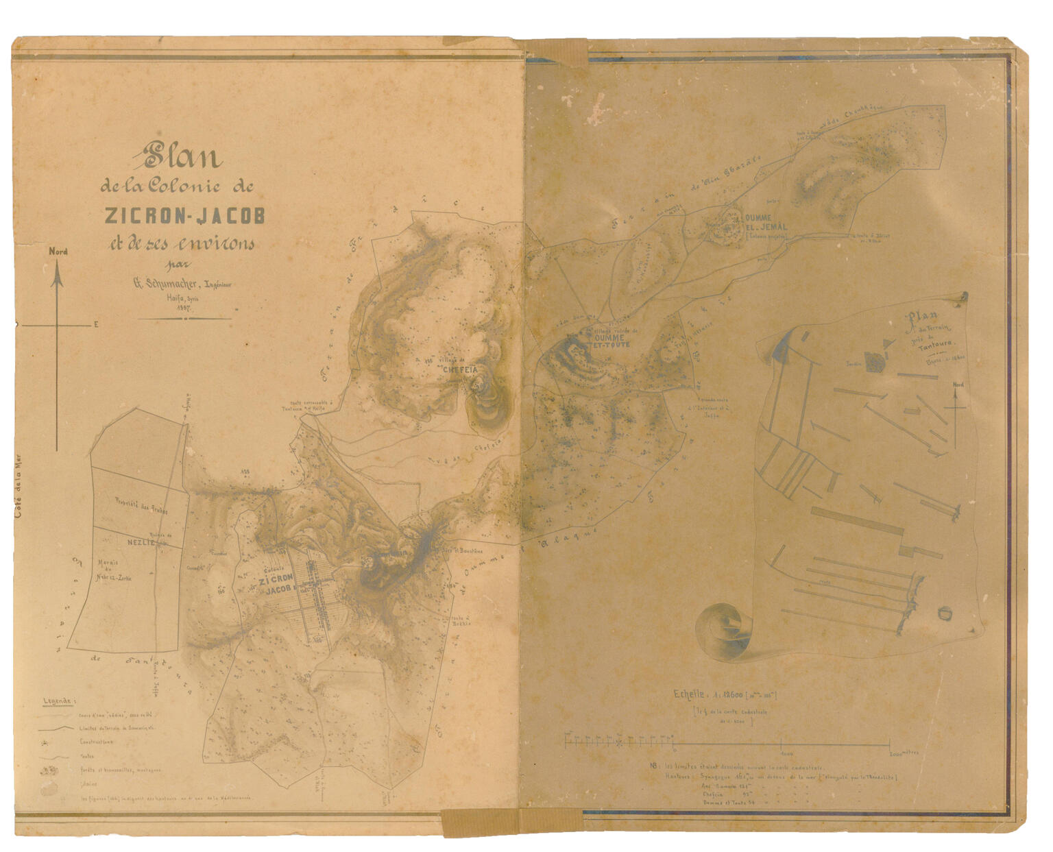 Faded map with outline of city and French words in top left corner.