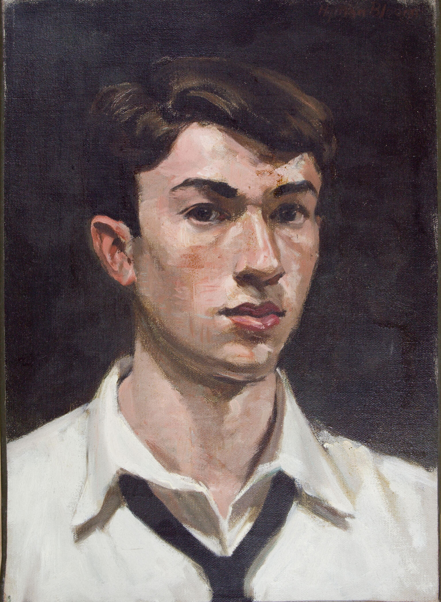 Drawing of young boy in collared shirt and tie.
