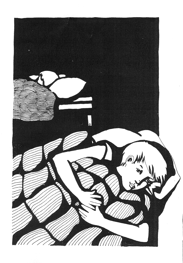 Drawing of someone in bed under the covers. Drawing of someone in bed under the covers.
