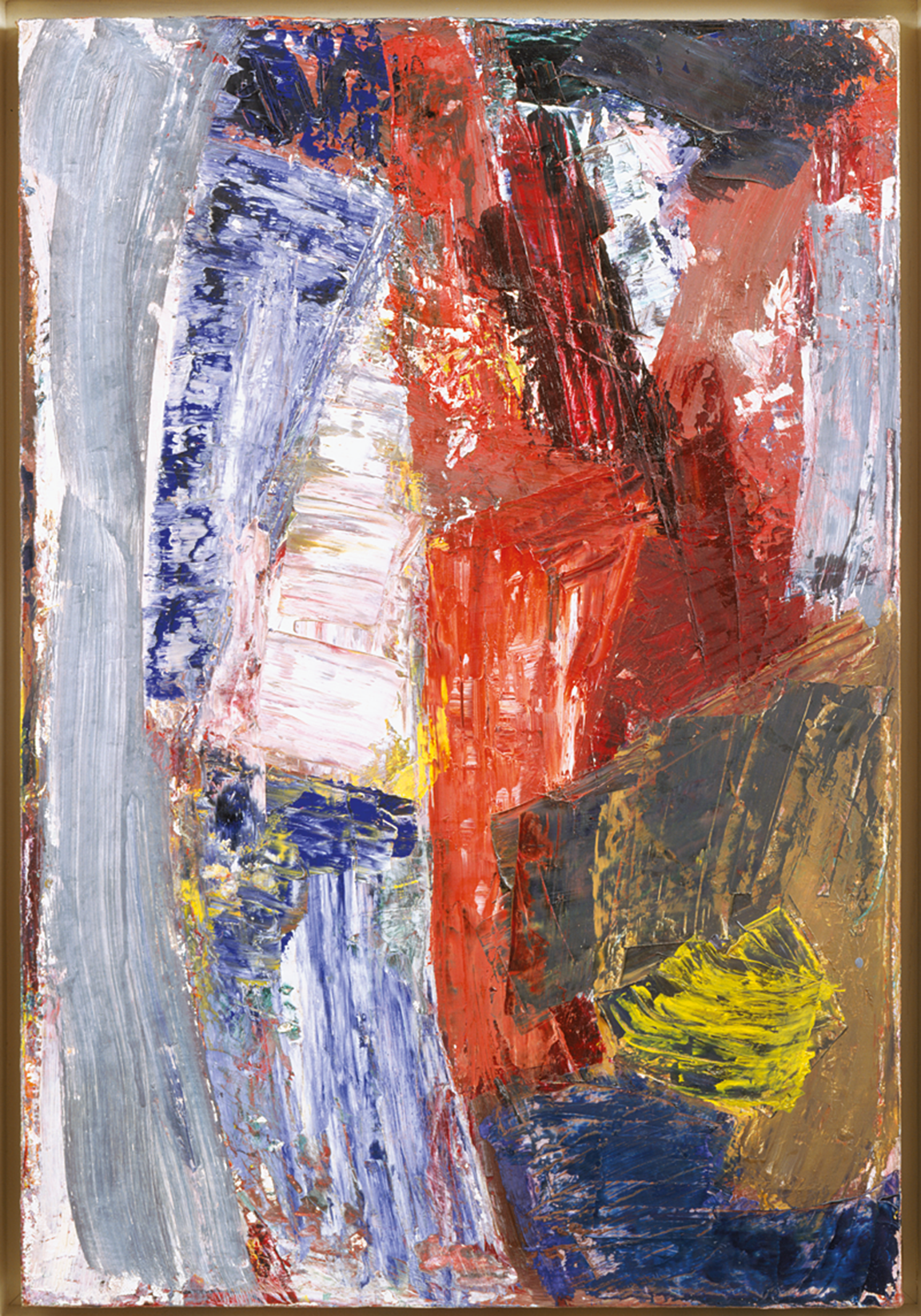 Abstract painting featuring wide brushstrokes of color. 