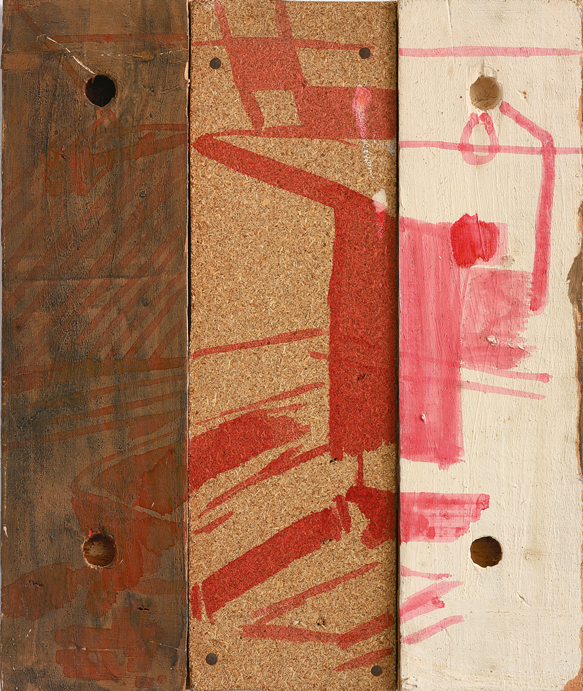 Abstract painting on three panels of wood. 