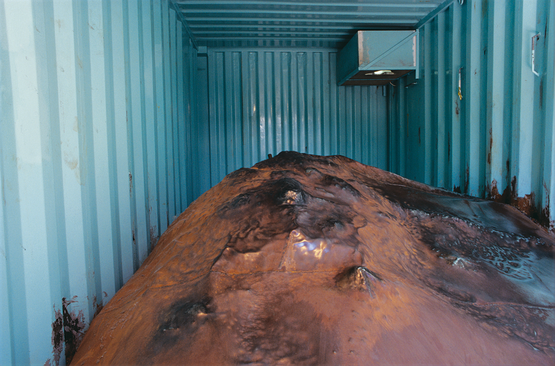 Interior of shipping container with large mound. Interior of shipping container with large mound.