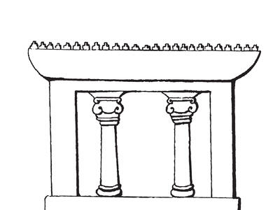 Line drawing of columned facade.