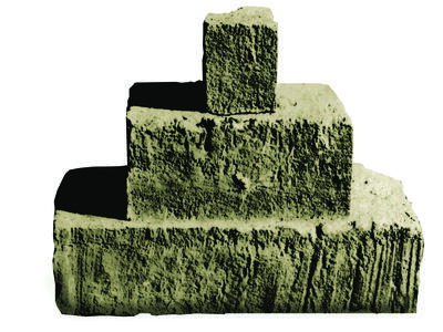 Computer reconstruction of stone crenellations with three stacked stone blocks.