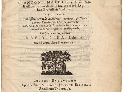 Disputatio medica inauguralis, de pleuritide (Inaugural Medical Discourse: On Pleuritide) Manuscript page with Latin text and small illustration of man standing beneath a tree.