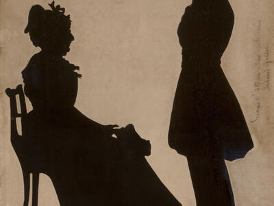 Grace Mendes Seixas Nathan (Mrs. Simon Nathan) and Her Son Seixas Nathan Silhouette portrait of a seated woman and a boy, standing.