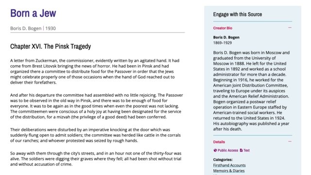 Screenshot 2024-02-16 at 12.52.14 PM.png Entry page for "Born a Jew" by Boris D. Bogen