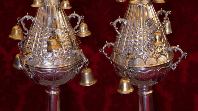 Torah Finials Two silver finials with bells.