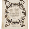 Manuscript page of circle with Hebrew text inside and two triangles and two squares on its perimeter.