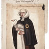 Illustration of woman in veil carrying goose and wearing badge, with German text across top.