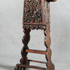 Wooden lectern with decorations.