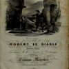 Robert le diable Title page of score featuring a man pointing downward at a woman who is on the ground gripping a cross.